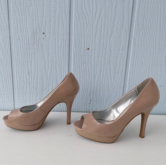 Candies Platform Pumps Slip-on Peep toe Nude Tan size 9.5 - Picture 4 of 12